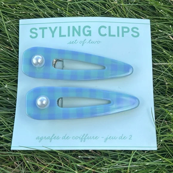 ANTHROPOLOGIE Gingham Hair Clips Set of 2 NWT - Picture 2 of 4
